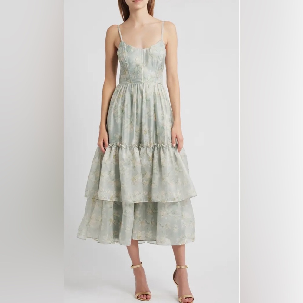 Lulu's | Dylan Tie Back Tiered Midi Dress | Size Small